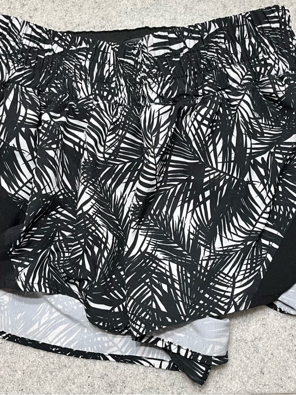 Hylete Black and White Palm-Print Athletic Shorts